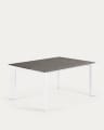 Axis extendable ceramic table in Vulcano Ceniza finish, white steel legs 160 (220) cm