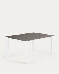 Table extensible Axis grès cérame finition Vulcano Cendrée et pieds acier blanc 160(220)cm