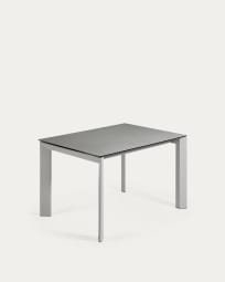 Table extensible Axis grès cérame finition Hydra Plomb et pieds en acier gris 120 (180) cm