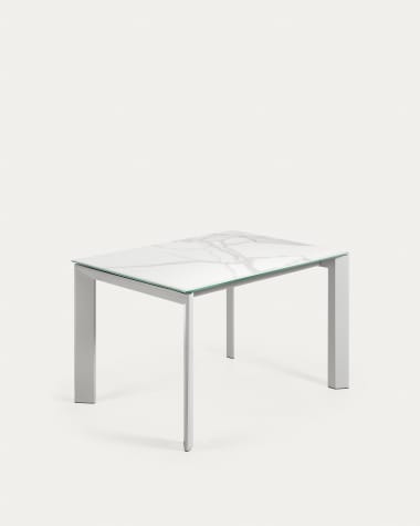 Table extensible Axis grès cérame finition Kalos blanche pieds gris 120 (180) cm