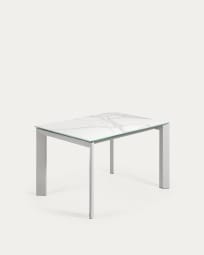 Axis porcelain extendable table in White Kalos finish with grey legs 120 (180) cm