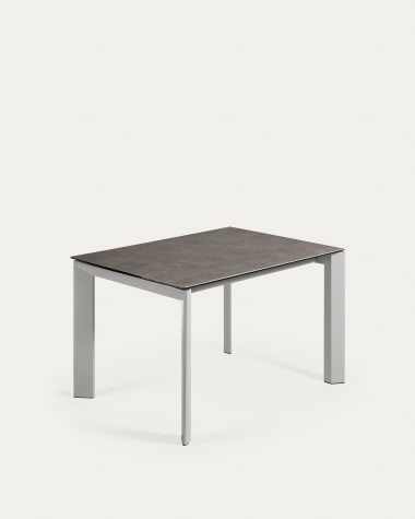 Table extensible Axis grès cérame finition Vulcano Cendrée et pieds acier gris 120(180)cm