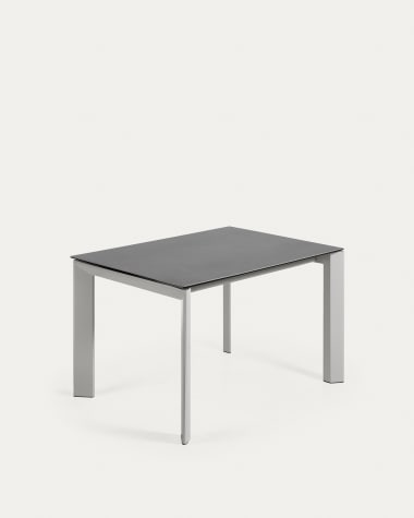 Table extensible Axis grès cérame finition Vulcano Roca et pieds acier gris 120 (180) cm