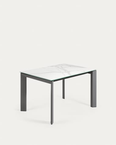 Table extensible Axis grès cérame finition Kalos blanche pieds gris foncé 120 (180) cm