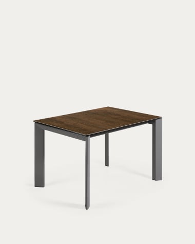 Axis extendable porcelain table with Iron Corten finish and dark grey legs, 120 (180) cm