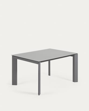 Axis uitschuifbare tafel in grijs glas en donkergrijze stalen poten, 140 (200) cm