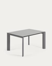 Rozkładany stół Axis szare szkło i stalowe nogi w kolorze ciemnoszarym 140 (200) cm