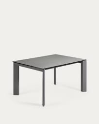 Table extensible Axis grès cérame finition Hydra Plomo pieds acier anthracite 140(200)cm