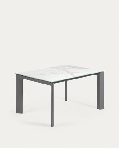 Axis extendable porcelain table with Kalos Blanco finish and dark grey steel legs, 140 (200) cm