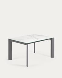Axis extendable porcelain table with Kalos Blanco finish and dark grey steel legs, 140 (200) cm
