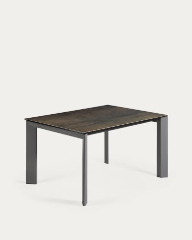 Axis extendable porcelain table with Iron Moss finish and dark grey steel legs, 140 (200) cm