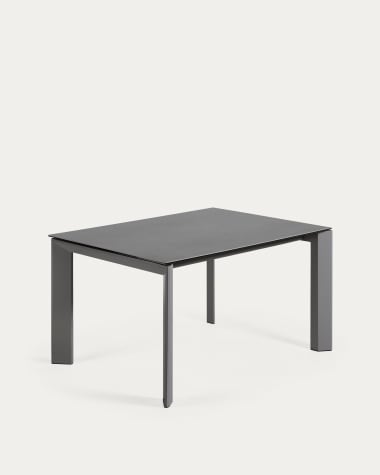 Axis extendable porcelain table with Volcano Rock finish and dark grey steel legs, 140 (200) cm