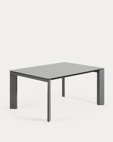 Axis uitschuifbare tafel in grijs glas en donkergrijze stalen poten, 160 (220) cm