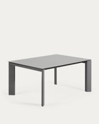 Axis uitschuifbare tafel in grijs glas en donkergrijze stalen poten, 160 (220) cm