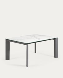 Table extensible Axis grès cérame finition Kalos blanche pieds anthracite 160 (220) cm