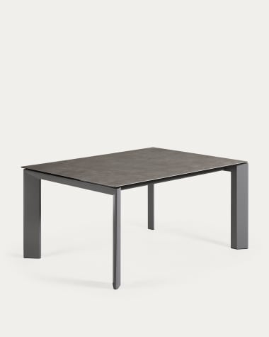 Table extensible Axis grès cérame finition Vulcano Cendrée pieds acier gris 160(220)cm