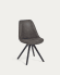 Καρέκλα Ralf, σκούρο γκρι τεχνόδερμα και μασίφ ξύλινα πόδια οξύάς σε μαύρο φινίρισμα