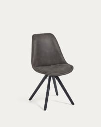 Ralf seat in grey synthetic leather with solid beech wood legs in a black finish