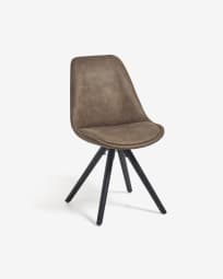 Ralf faux leather chair in brown and solid beech wood legs with black finish