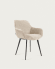 Stuhl Amira aus beigem Chenille und Metallbeinen mit schwarzem Finish