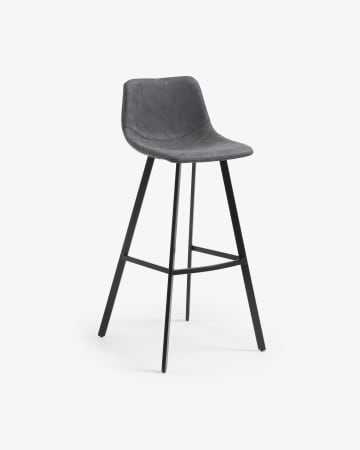 Taburete Alve de piel sintética gris oscuro y acero con acabado negro altura 80 cm