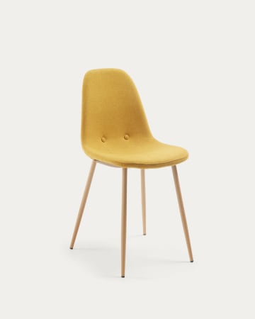 Yaren mosterdkleurige stoel met hout-effect stalen poten