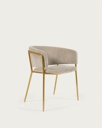 Runnie chair in beige chenille with steel legs and gold finish