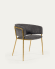 Καρέκλα Runnie, σκούρο γκρι chenille, ατσάλινα πόδια και χρυσό φινίρισμα