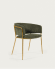 Krzesło Runnie w ciemnozielonej szenili z nogami z lakierowanej na złoto stali