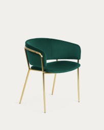 Runnie Stuhl aus grünem Samt mit goldfarbenen Stahlbeinen