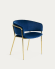 Runnie Stuhl aus blauem Samt mit goldfarbenen Stahlbeinen