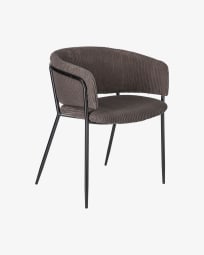 Runnie chair made from thick corduroy in grey with steel legs with black finish