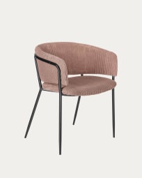 Runnie chair made from thick corduroy in pink with steel legs with black finish