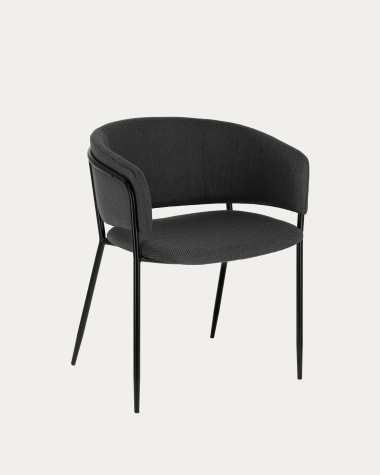 Stuhl Runnie dunkelgrau mit schwarz lackierten Stahlbeinen