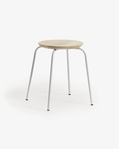 Ren solid mango wood footrest with steel legs in a white finish