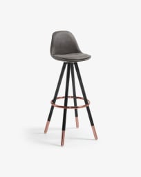 Slad bar stool in dark grey with solid beech wood legs and a black finish, 75 cm