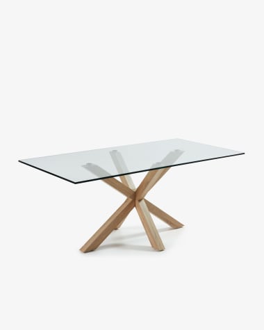 Argo glass table with steel legs with wood-effect finish 150 x 90 cm