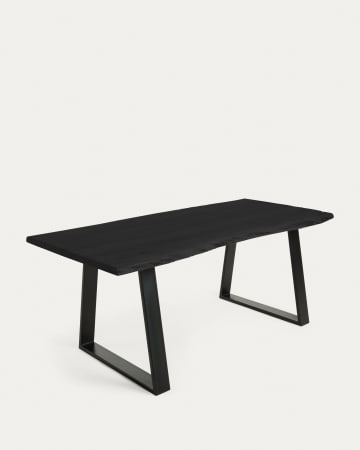 Stół Alaia z litego, czarnego drewna akacjowego z nogami z czarnej stali 200 x 95 cm