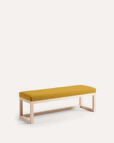 Loya solid beech wood bench in mustard, 128 cm