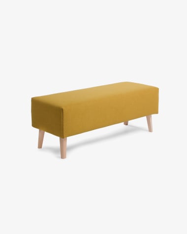 Dyla bench in mustard with solid beech wood legs, 111 cm