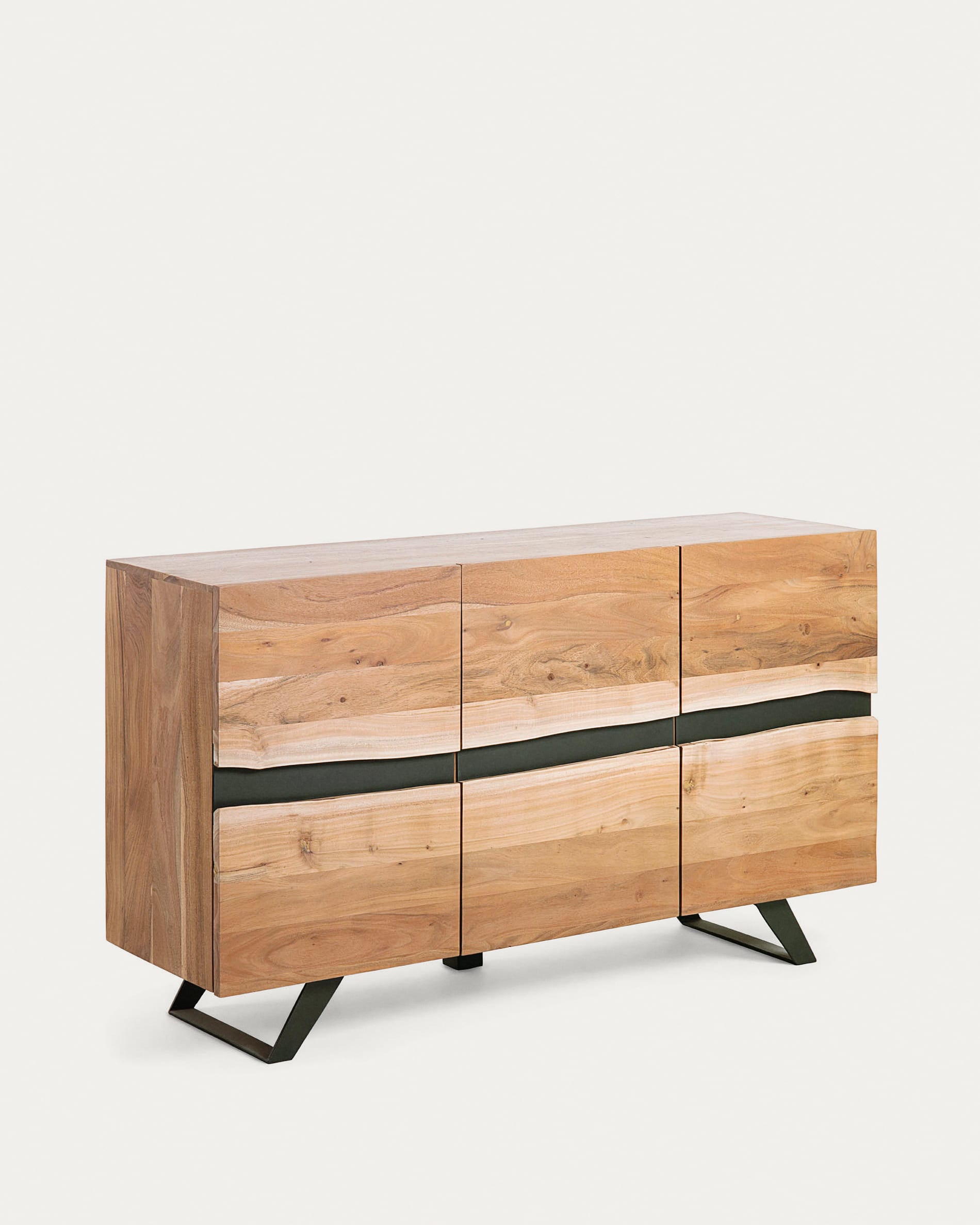 Aparador Uxia 3 de madera maciza de acacia y acero negro 148 x cm | Kave Home