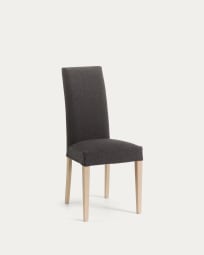 Freda dark grey chair with solid beech wood legs in a natural finish