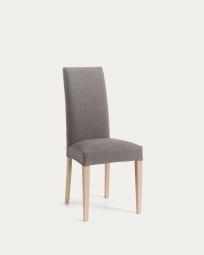 Grey Freda chair with solid beech wood legs with natural finish