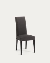 Καρέκλα Freda, σκούρο γκρι και πόδια σε μασίφ ξύλο οξυάς σε μαύρο φινίρισμα