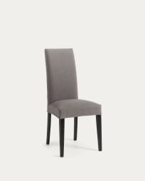 Grey Freda chair with solid beech wood legs with black finish