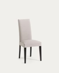 Beige Freda chair with solid beech wood legs with black finish