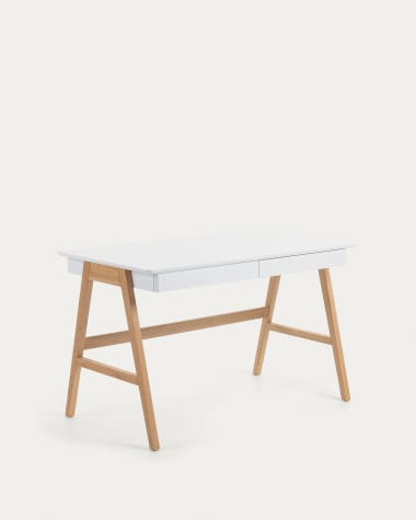 Dyana desk in MDF with white lacquer and solid ash wood legs, 120 x 60 cm