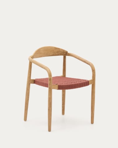 Krzesło sztaplowane Nina z litego drewna akacjowego i liny terakotowej