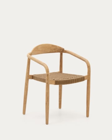Krzesło sztaplowane Nina z litego drewna akacjowego i beżowej liny