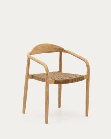 Krzesło sztaplowane Nina z litego drewna akacjowego i beżowej liny FSC 100%